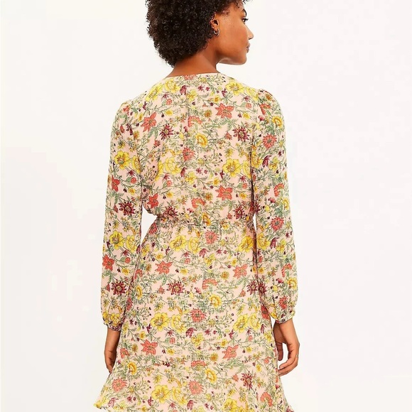New LOFT M Garden Flounce Peach Floral A Line Long Sleeve Pink NWOT Size Medium - Picture 9 of 9